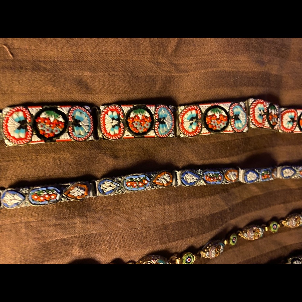 Ruby lane early mosaic bracelets  makers marks hidden on the connection ring.